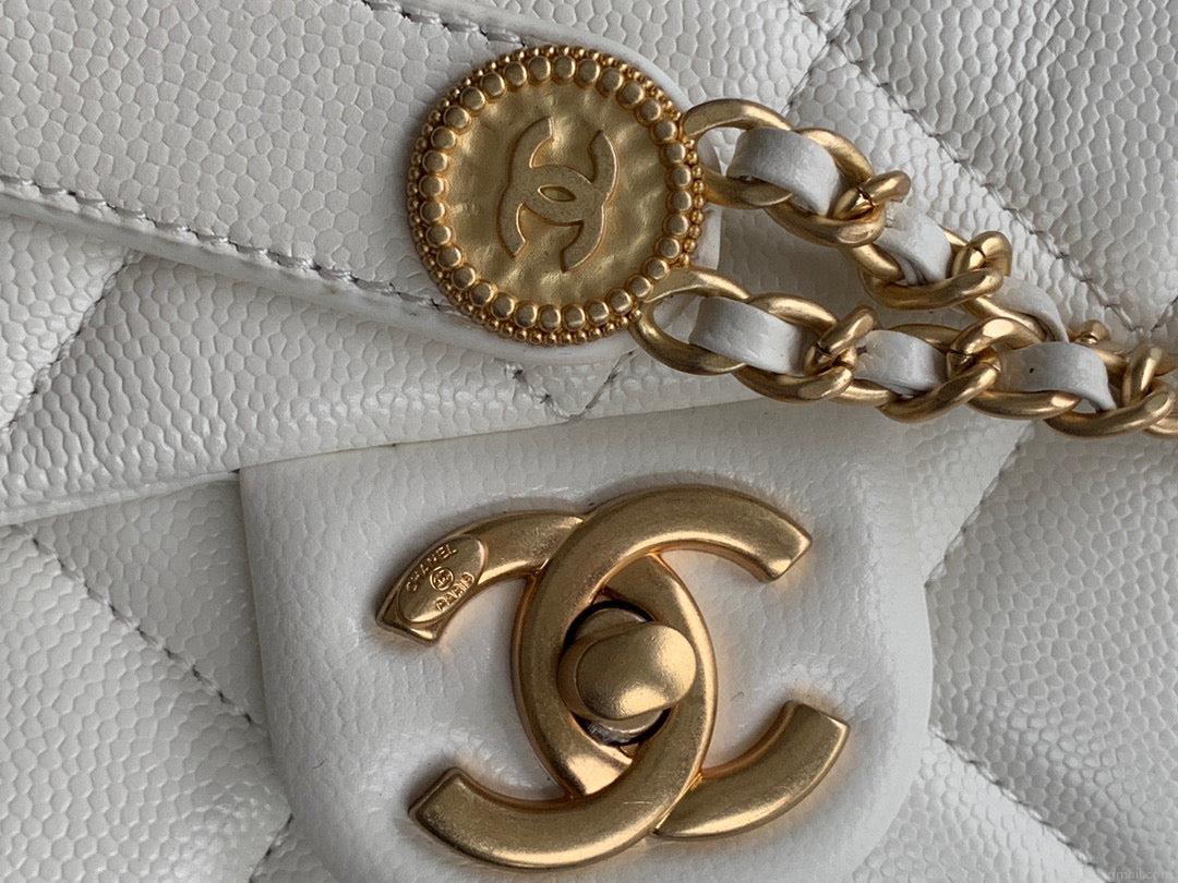 Chanel Mini Flap Bag Shiny Calfskin Gold-Tone Metal AS3368 White