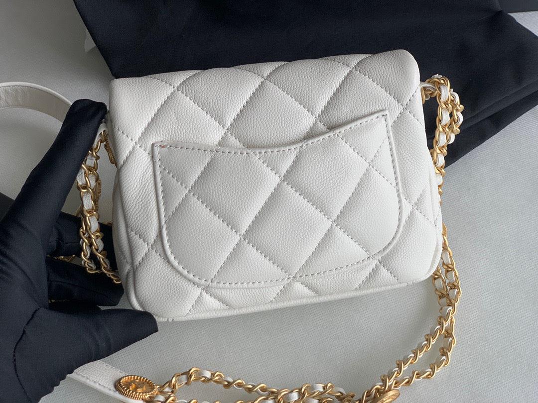 Chanel Mini Flap Bag Shiny Calfskin Gold-Tone Metal AS3368 White