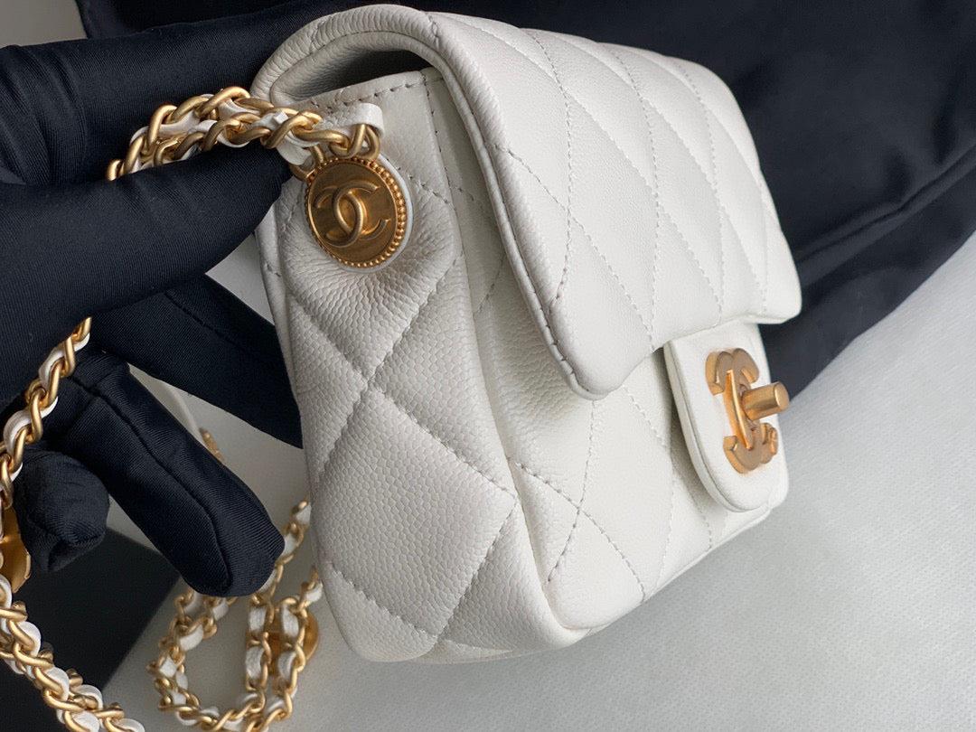 Chanel Mini Flap Bag Shiny Calfskin Gold-Tone Metal AS3368 White