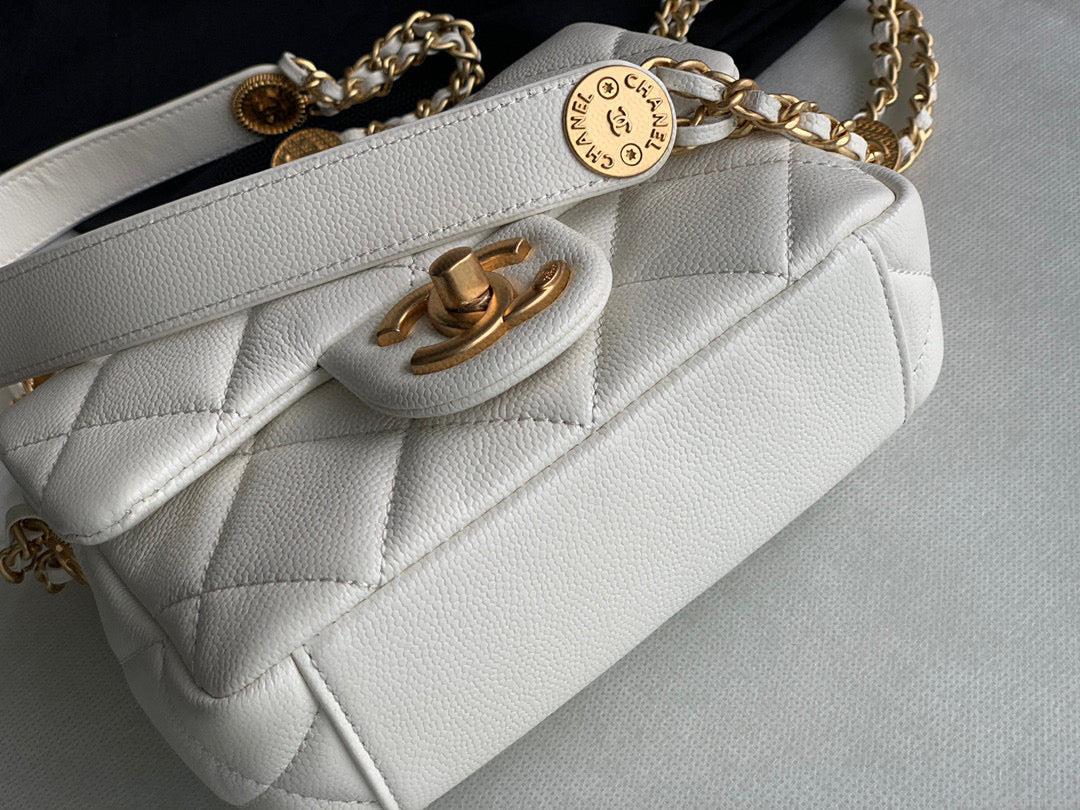 Chanel Mini Flap Bag Shiny Calfskin Gold-Tone Metal AS3368 White