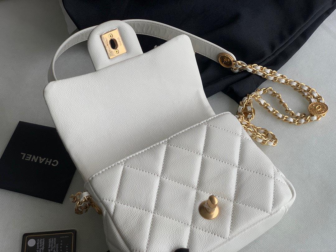 Chanel Mini Flap Bag Shiny Calfskin Gold-Tone Metal AS3368 White
