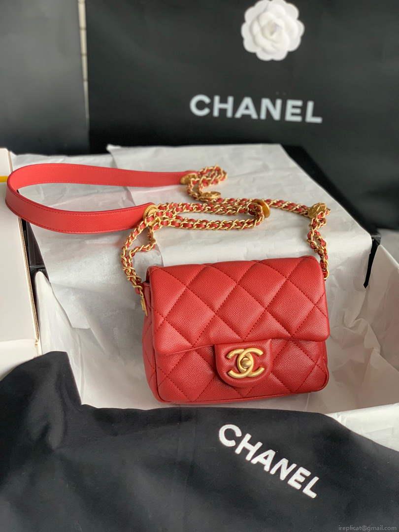 Chanel Mini Flap Bag Shiny Calfskin Gold-Tone Metal AS3368 Red