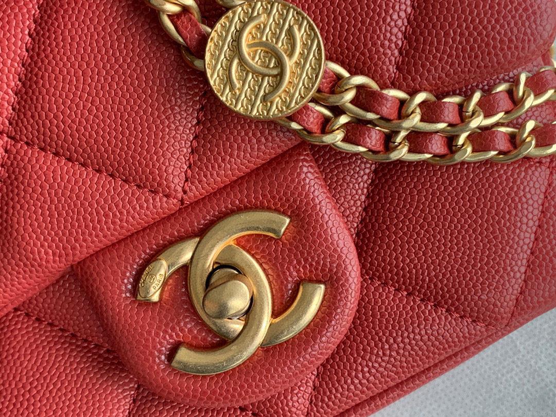 Chanel Mini Flap Bag Shiny Calfskin Gold-Tone Metal AS3368 Red