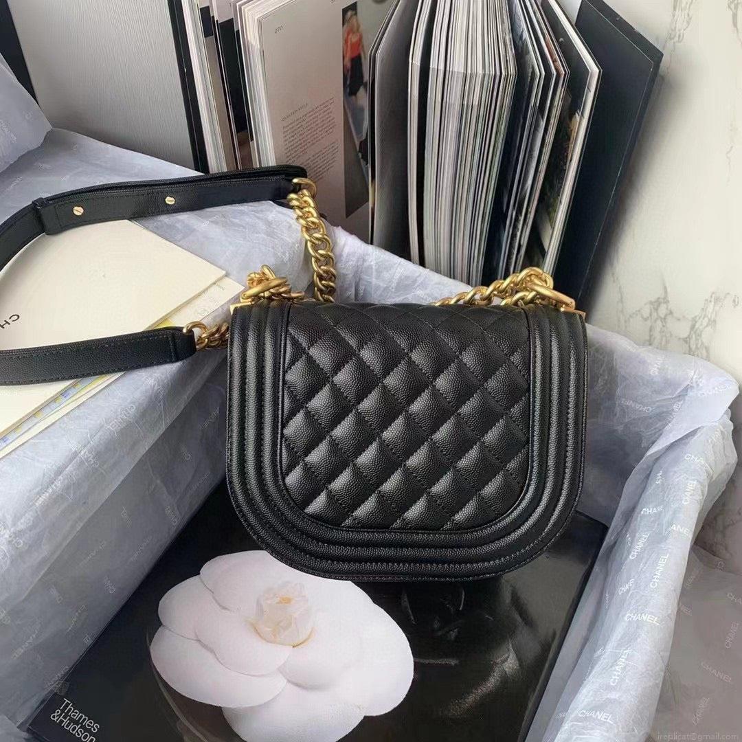 Chanel Small BOY CHANEL Messenger Bag AS3350 Lambskin Black