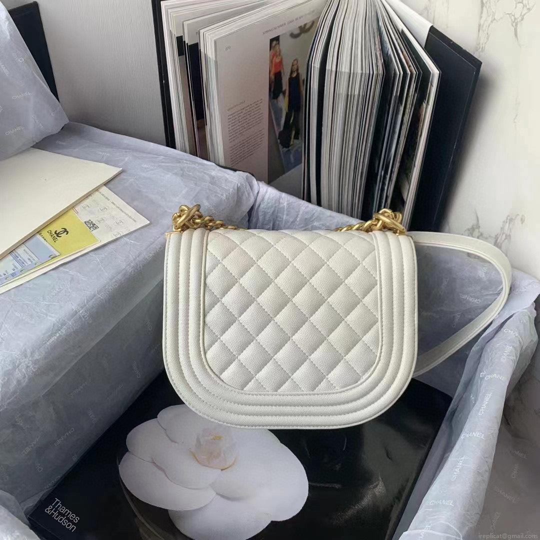 Chanel Small BOY CHANEL Messenger Bag AS3350 Lambskin White