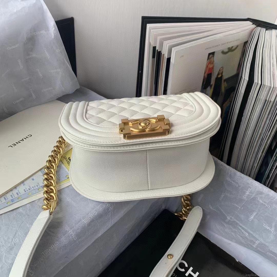 Chanel Small BOY CHANEL Messenger Bag AS3350 Lambskin White