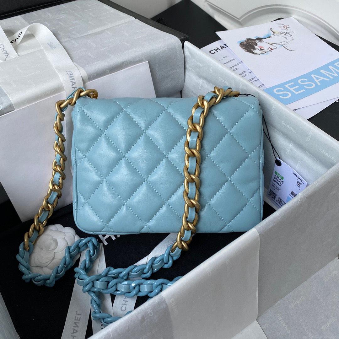 Chanel Small Flap Bag Lambskin Gold-Tone Metal AS3206 Blue