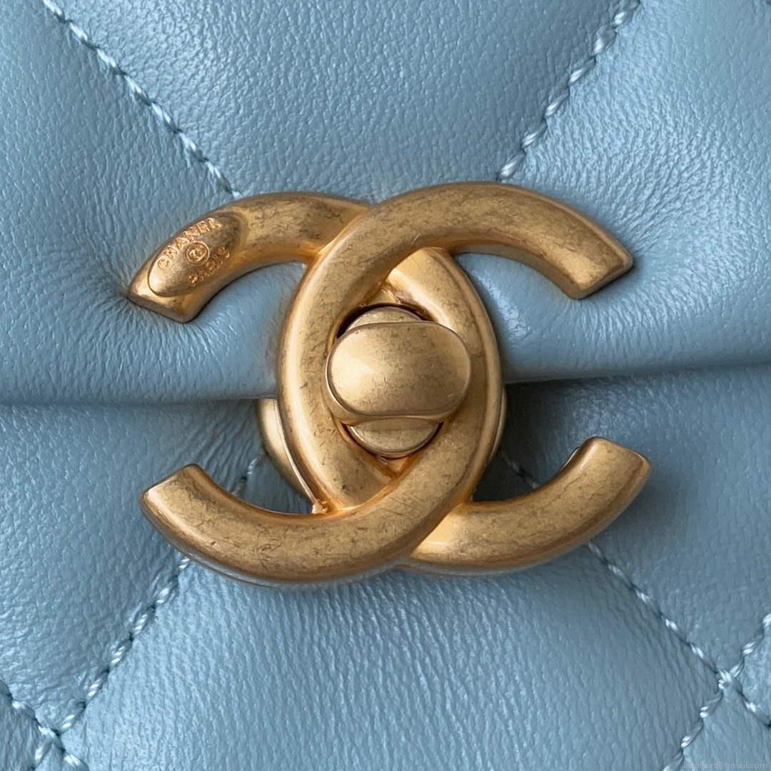 Chanel Small Flap Bag Lambskin Gold-Tone Metal AS3206 Blue