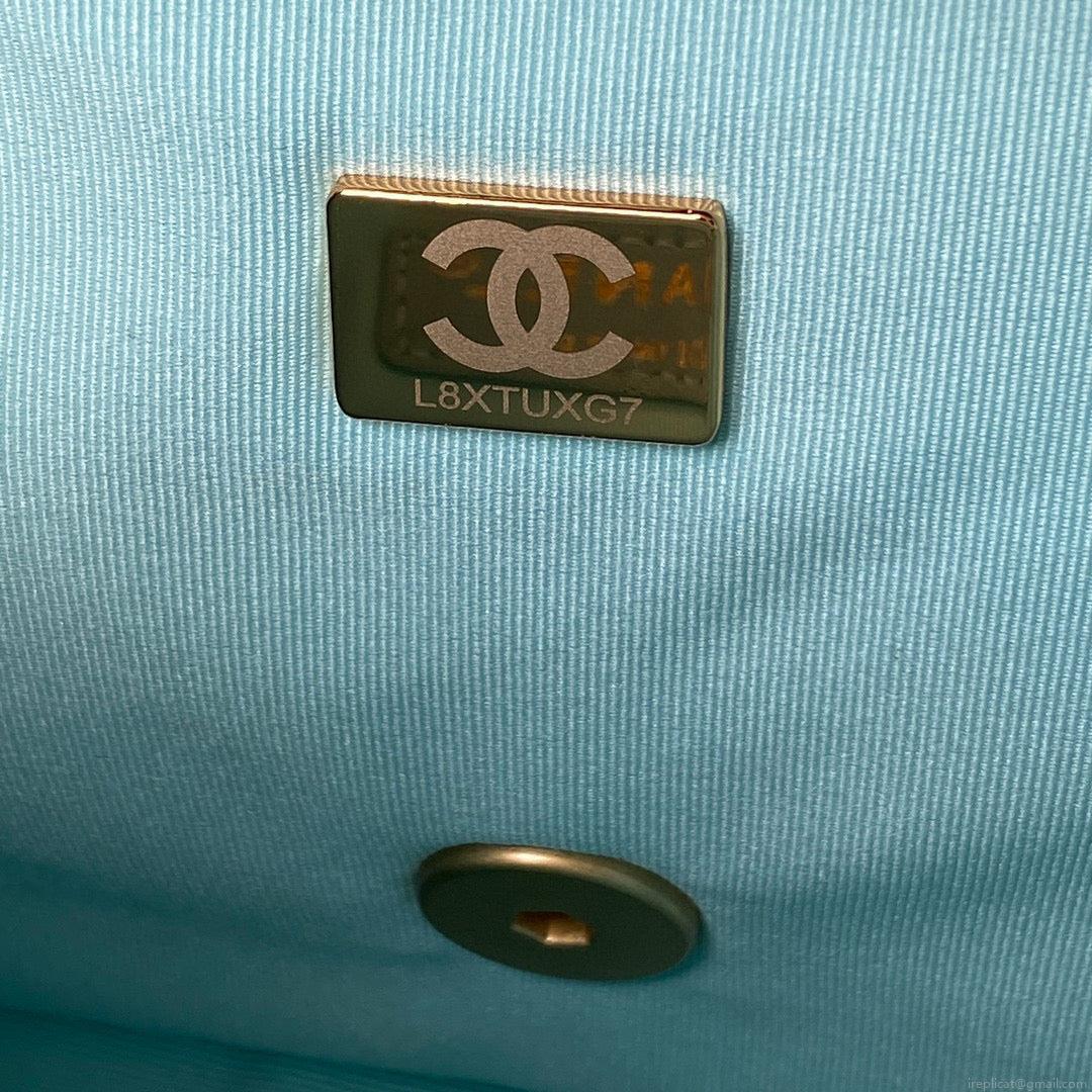 Chanel Small Flap Bag Lambskin Gold-Tone Metal AS3206 Blue
