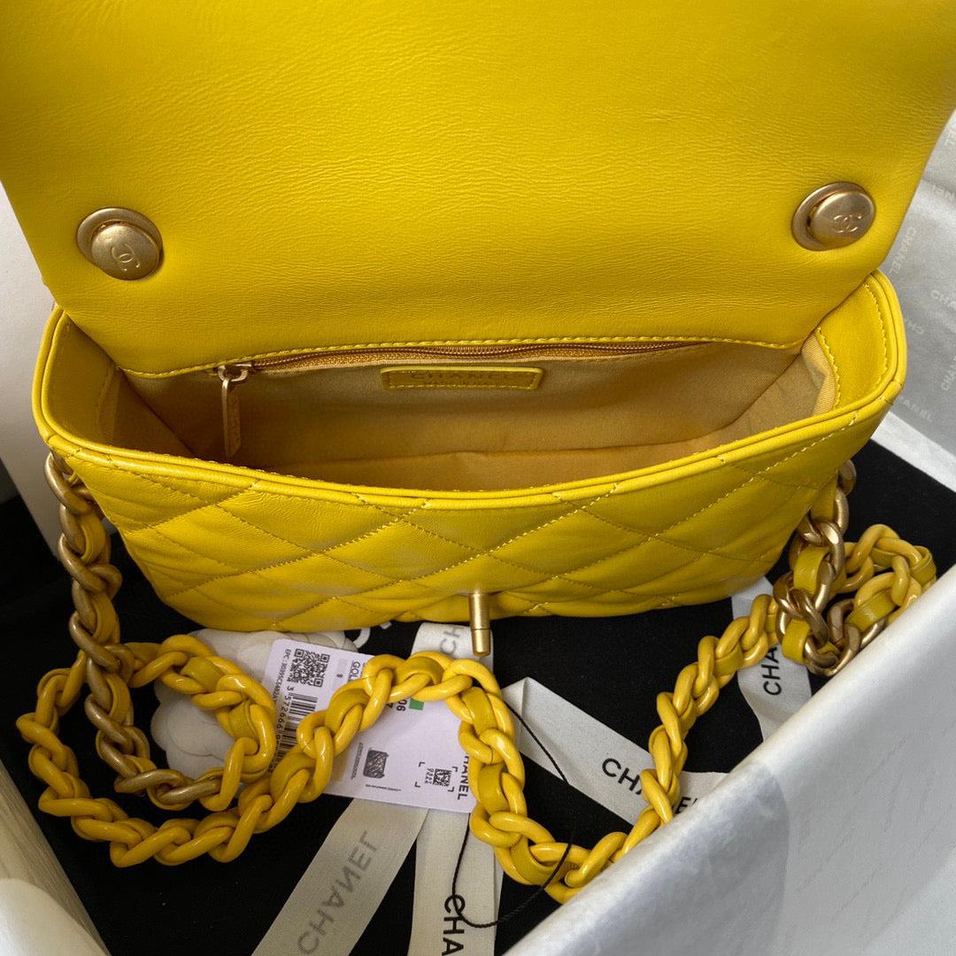 Chanel Small Flap Bag Lambskin Gold-Tone Metal AS3206 Yellow