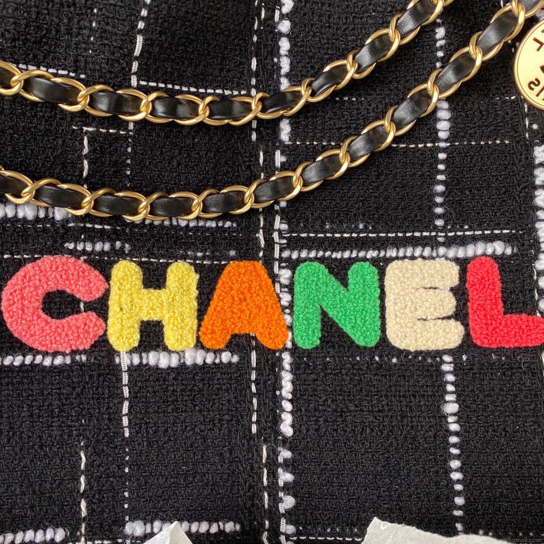 Chanel 22 Handbag Gold-Tone Metal AS3261 Black