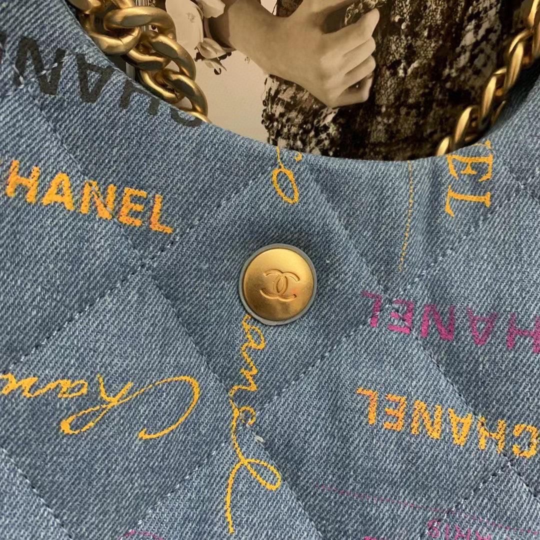 Chanel Maxi Hobo Bag AS3156 Printed denim gold-tone metal Blue