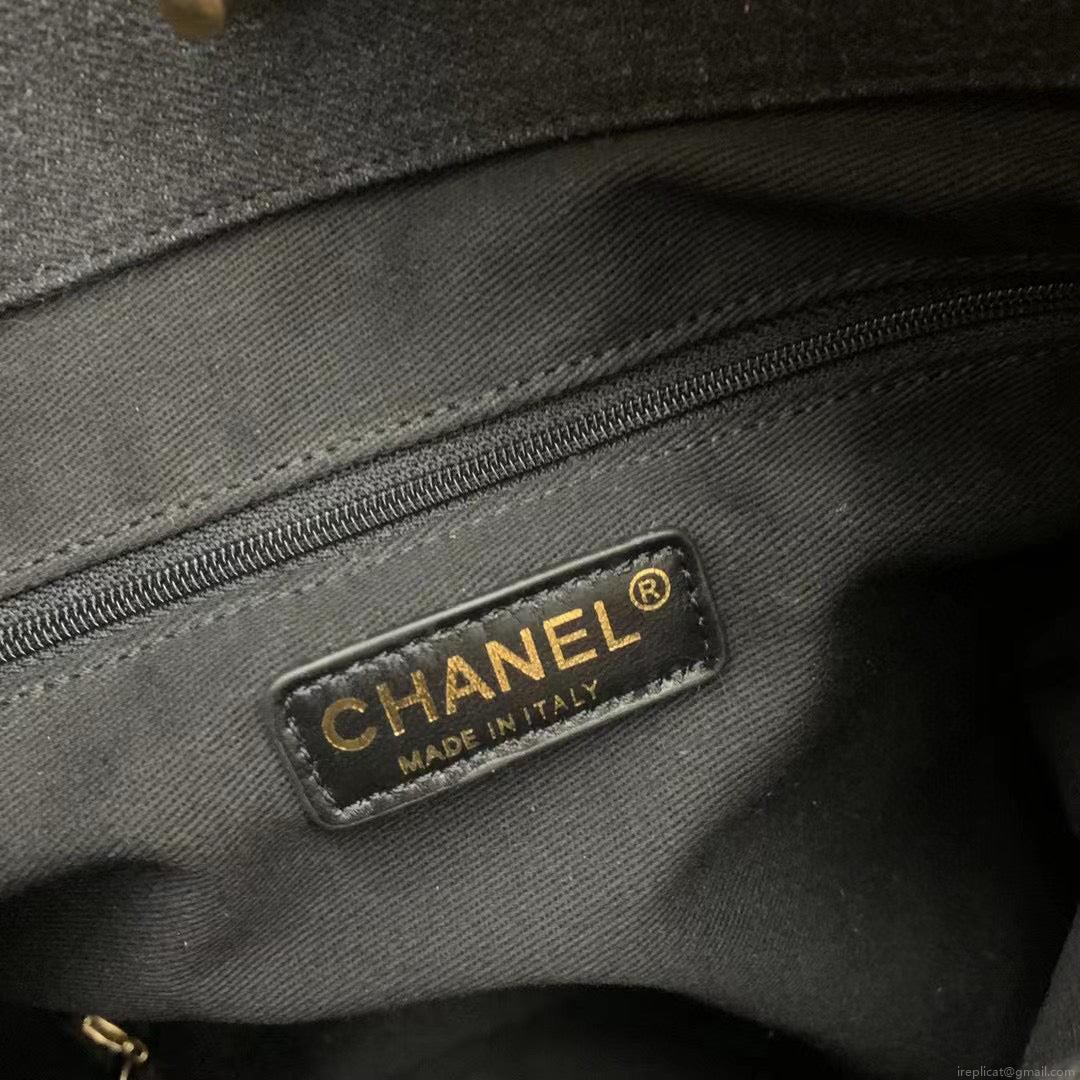 Chanel Maxi Hobo Bag AS3156 Printed denim gold-tone metal Black