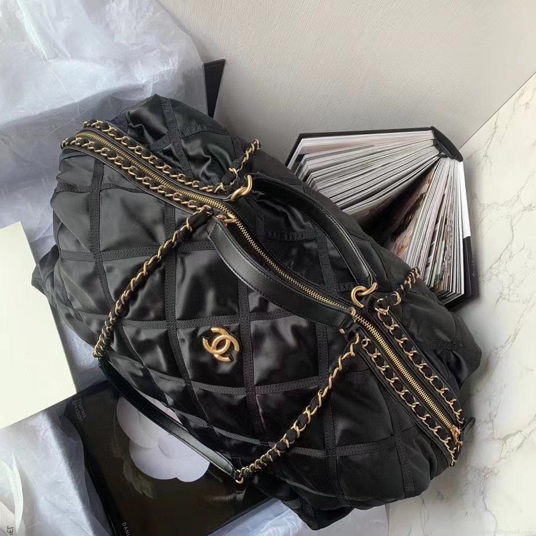 Chanel Maxi Bowling Bag Nylon Gros-Grain Gold-Tone Metal AS3093 Black