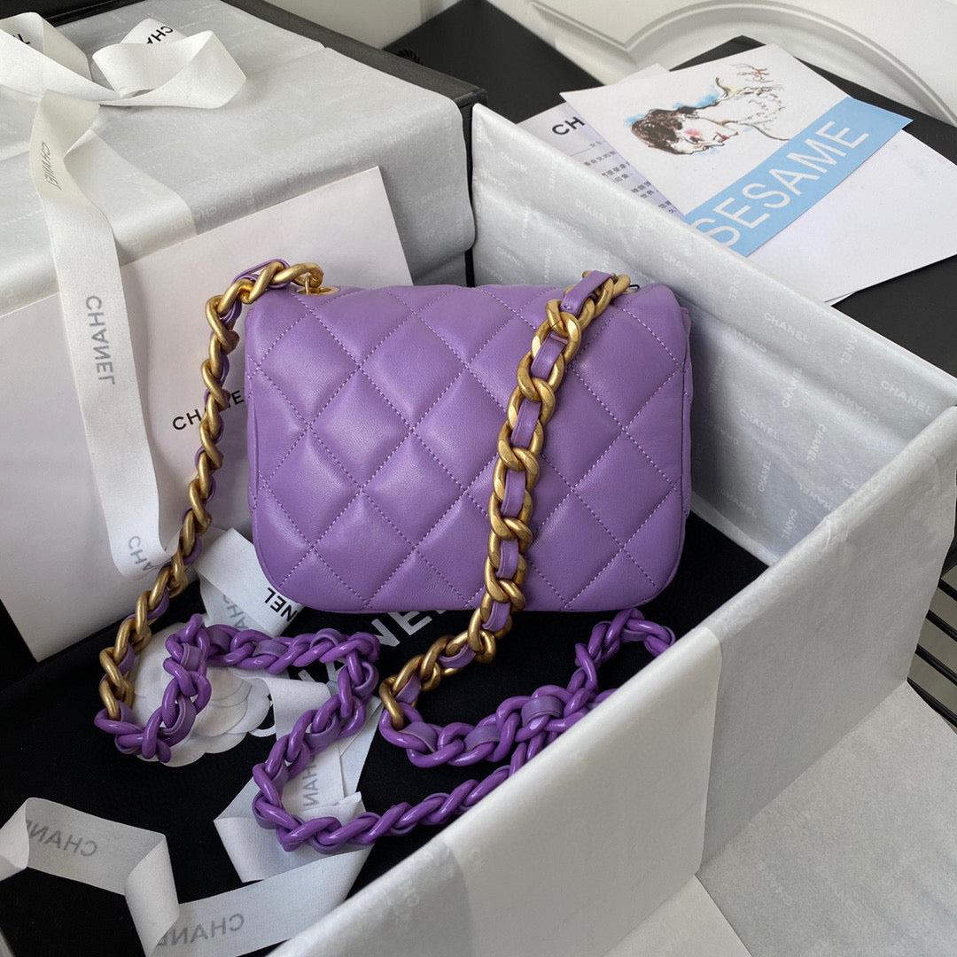 Chanel Mini Flap Bag Lambskin Gold-Tone Metal AS3205 Purple