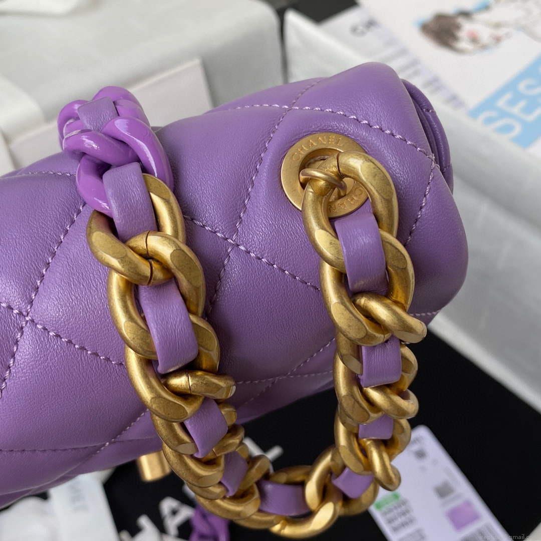 Chanel Mini Flap Bag Lambskin Gold-Tone Metal AS3205 Purple