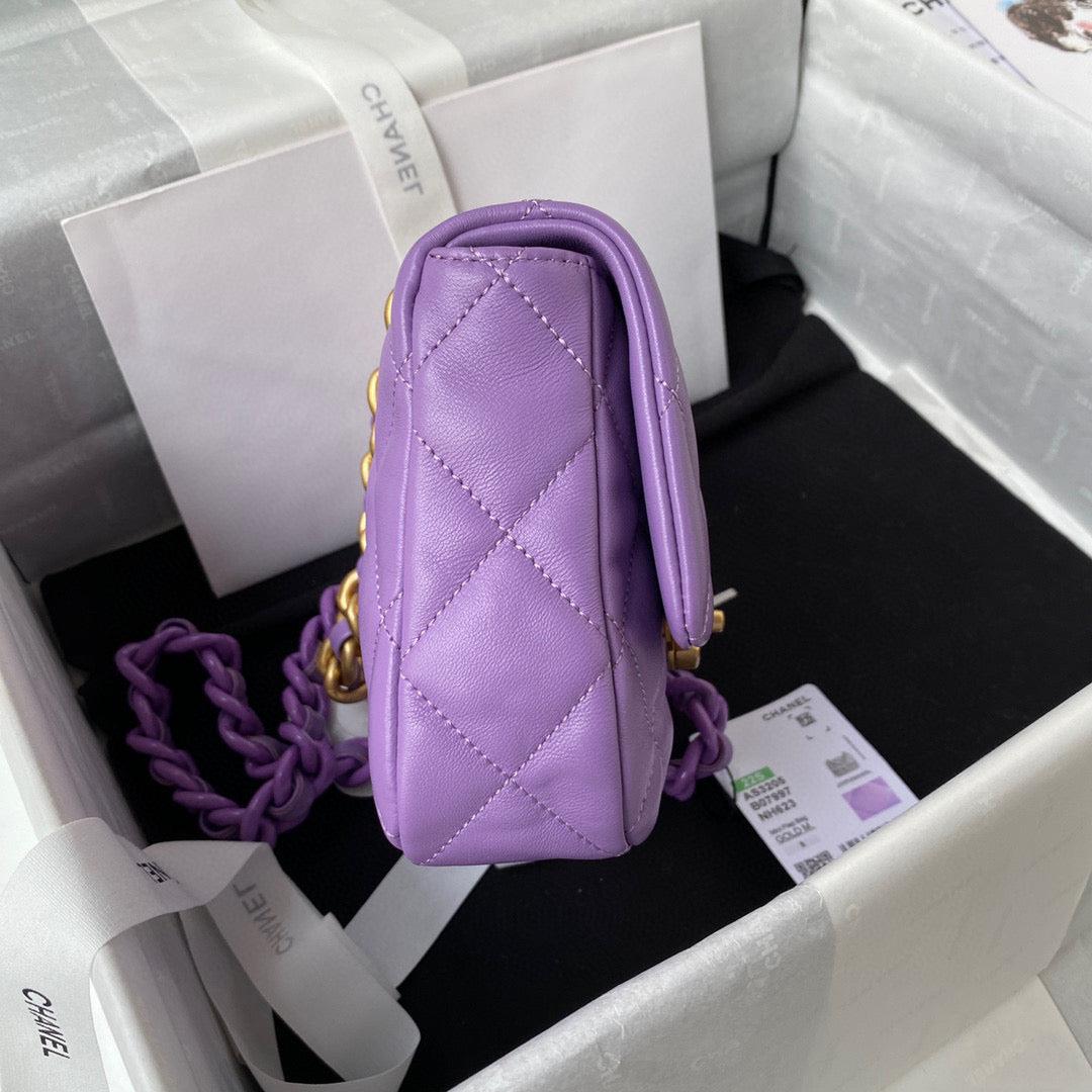 Chanel Mini Flap Bag Lambskin Gold-Tone Metal AS3205 Purple