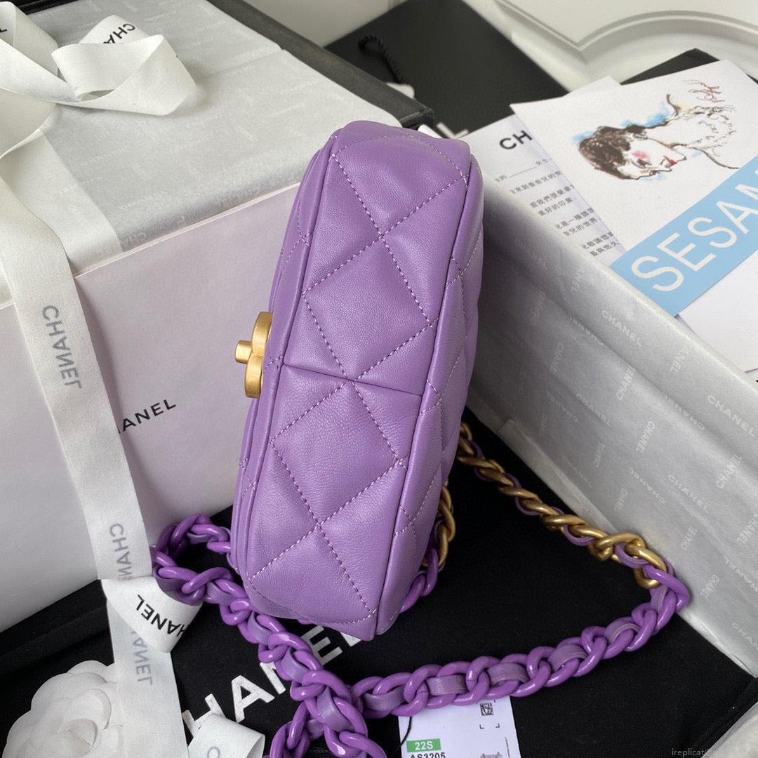 Chanel Mini Flap Bag Lambskin Gold-Tone Metal AS3205 Purple