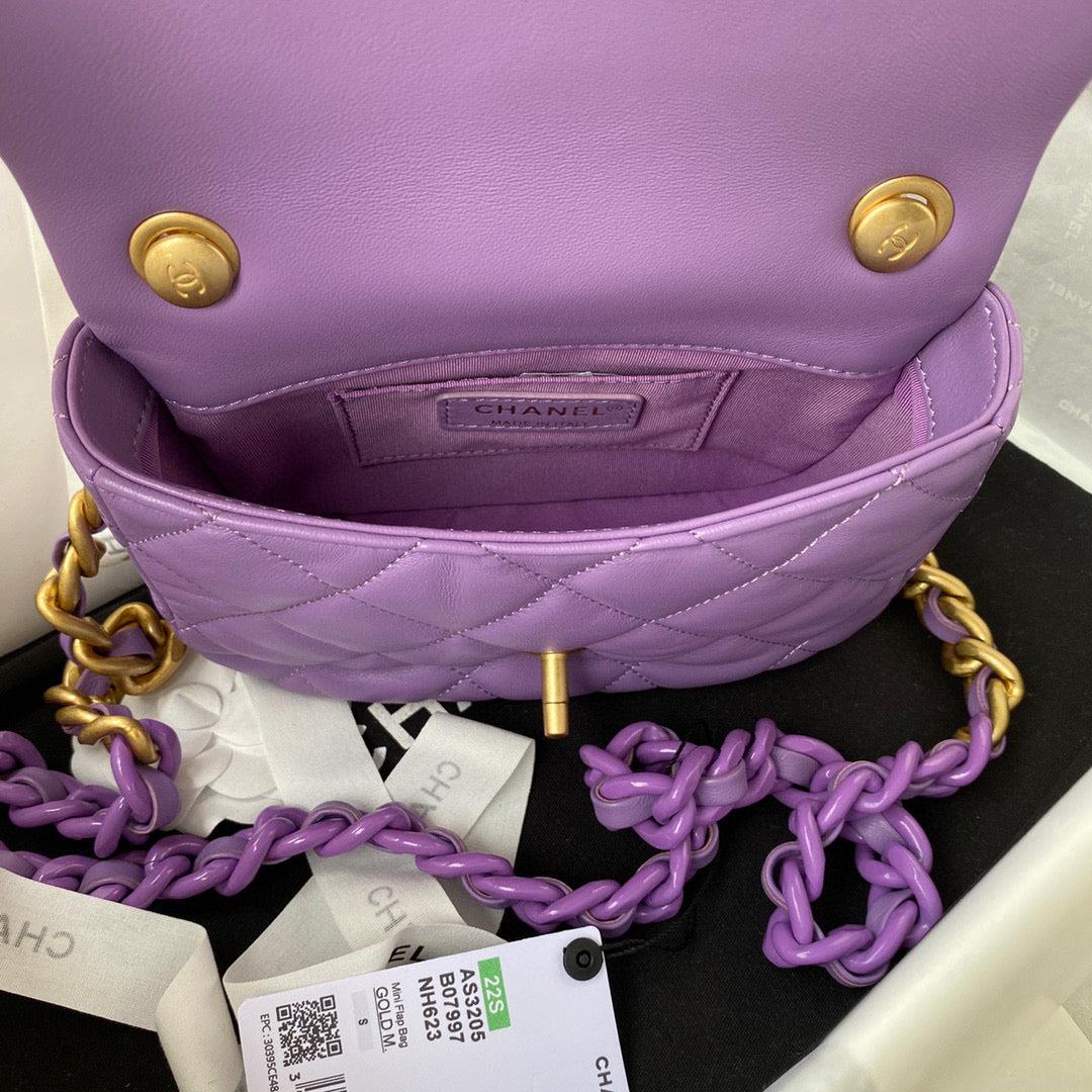 Chanel Mini Flap Bag Lambskin Gold-Tone Metal AS3205 Purple