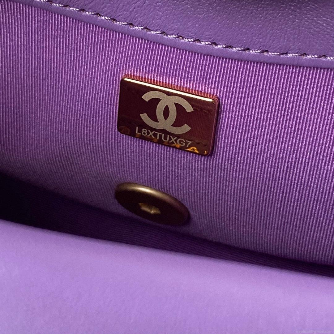 Chanel Mini Flap Bag Lambskin Gold-Tone Metal AS3205 Purple