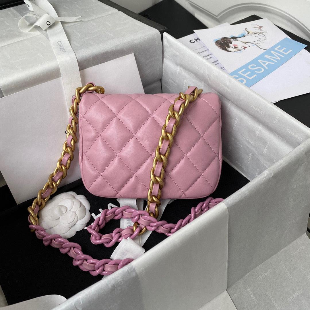 Chanel Mini Flap Bag Lambskin Gold-Tone Metal AS3205 Pink