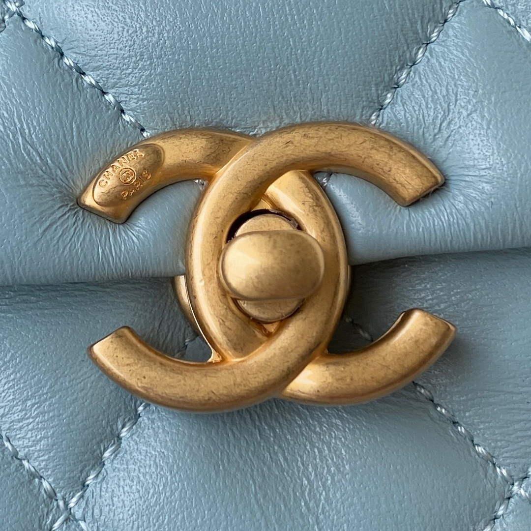 Chanel Mini Flap Bag Lambskin Gold-Tone Metal AS3205 Blue