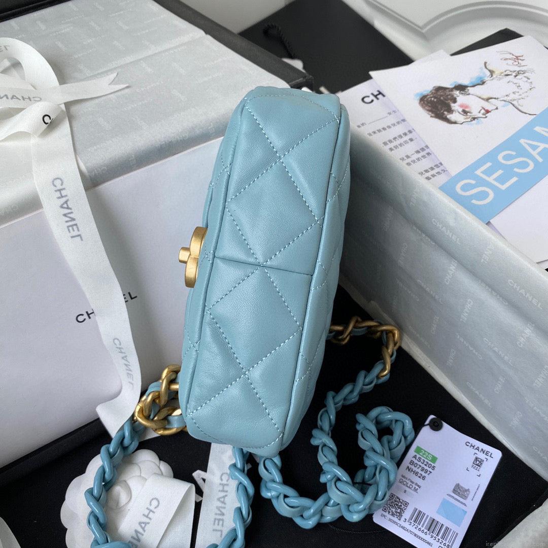Chanel Mini Flap Bag Lambskin Gold-Tone Metal AS3205 Blue