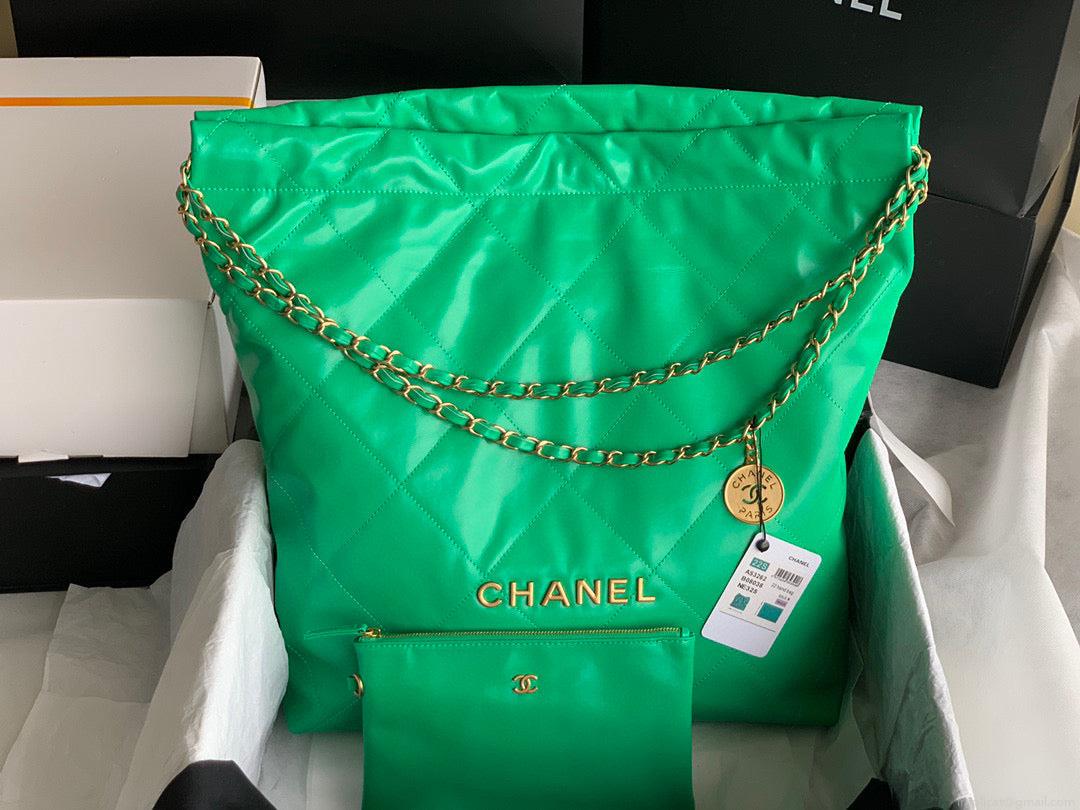 Chanel 22 Large Handbag Shiny Calfskin Gold-Tone Metal AS3262 Green