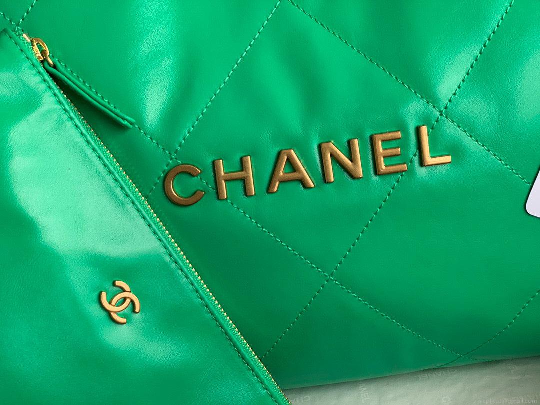 Chanel 22 Large Handbag Shiny Calfskin Gold-Tone Metal AS3262 Green