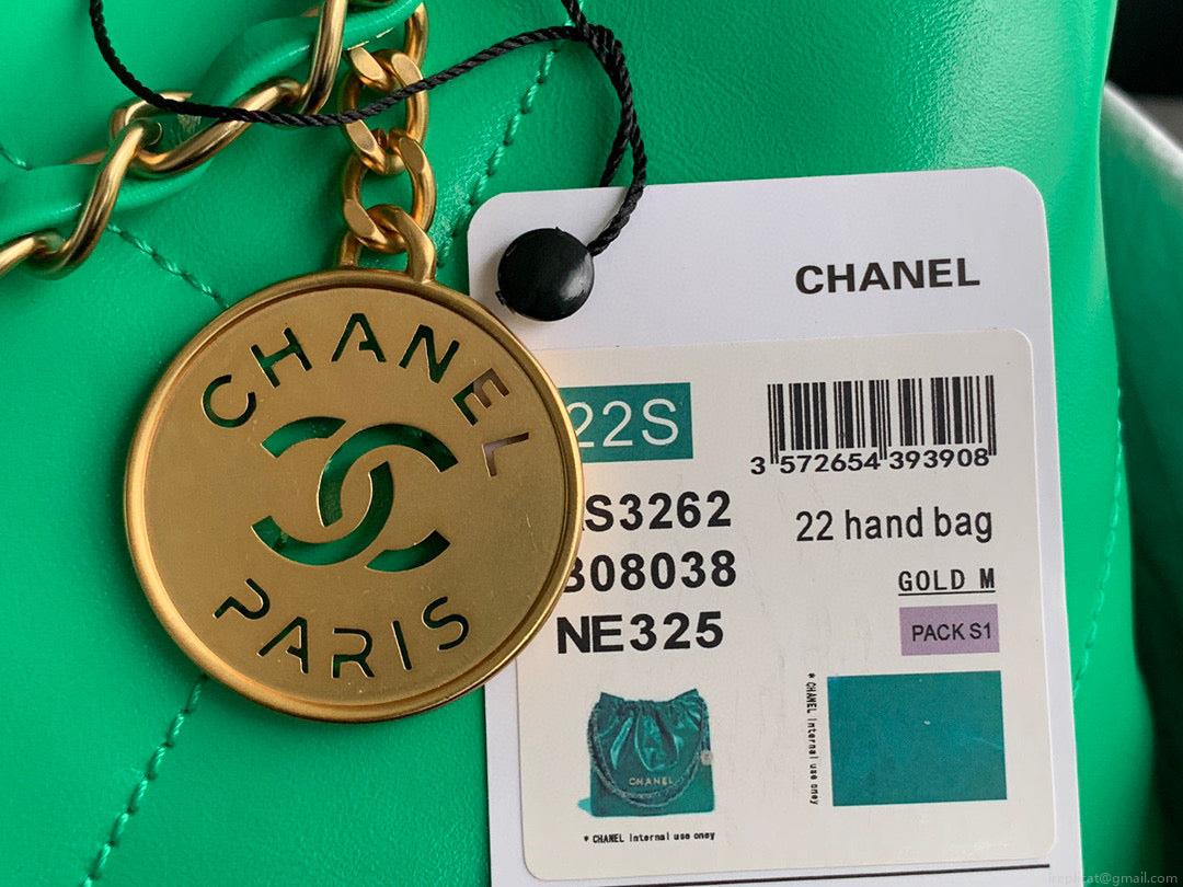 Chanel 22 Large Handbag Shiny Calfskin Gold-Tone Metal AS3262 Green