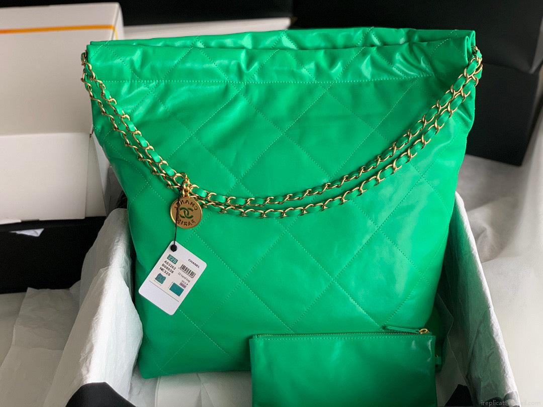 Chanel 22 Large Handbag Shiny Calfskin Gold-Tone Metal AS3262 Green