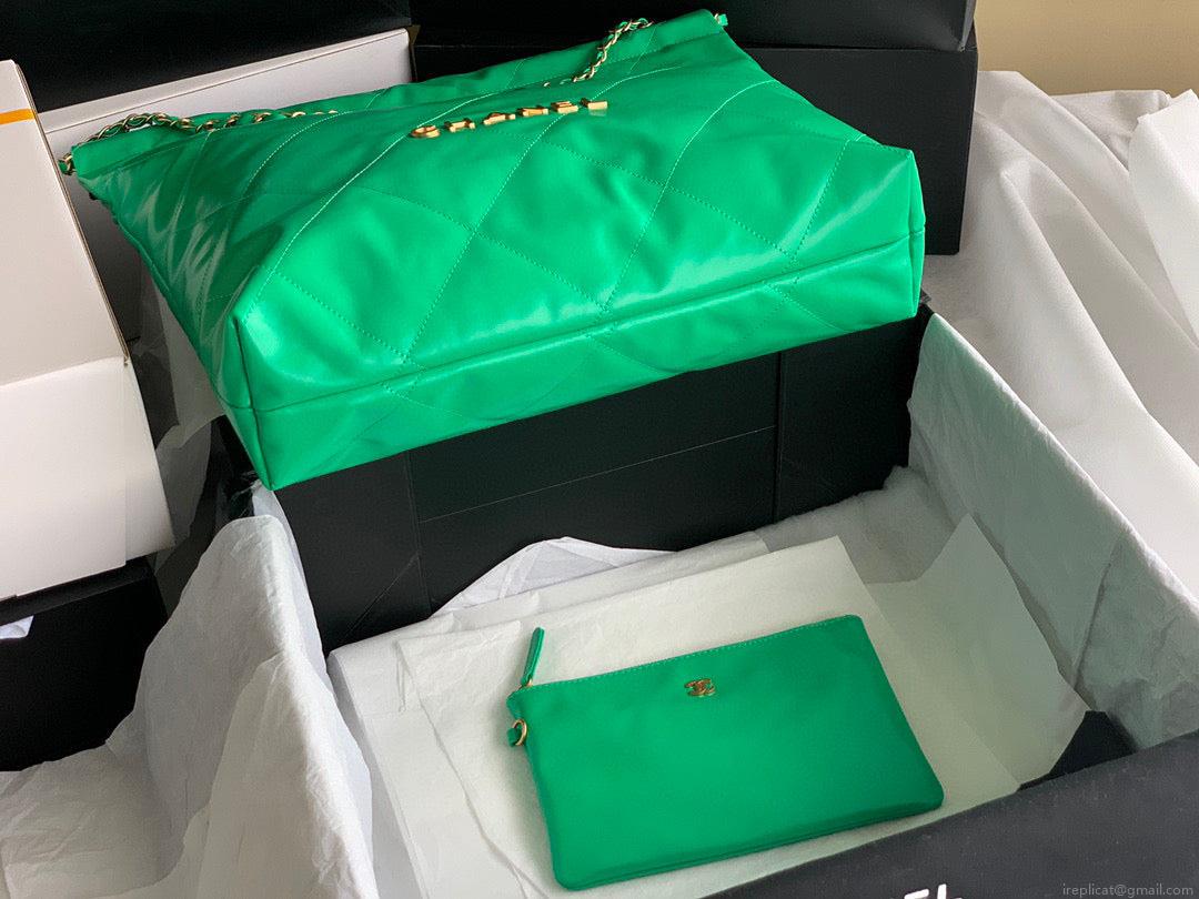 Chanel 22 Large Handbag Shiny Calfskin Gold-Tone Metal AS3262 Green