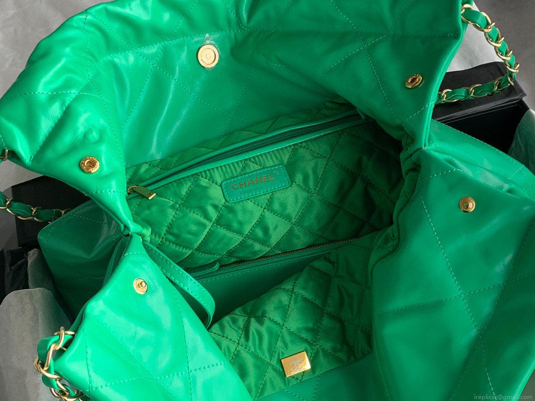 Chanel 22 Large Handbag Shiny Calfskin Gold-Tone Metal AS3262 Green