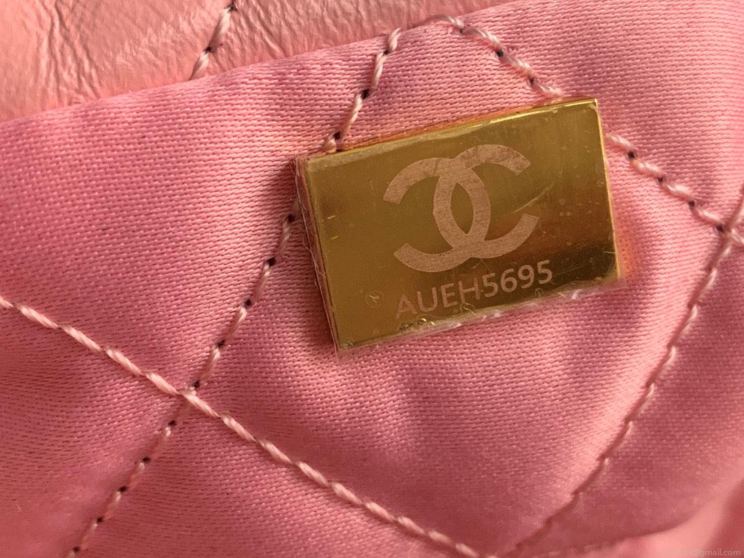 Chanel 22 Large Handbag Shiny Calfskin Gold-Tone Metal AS3262 Pink