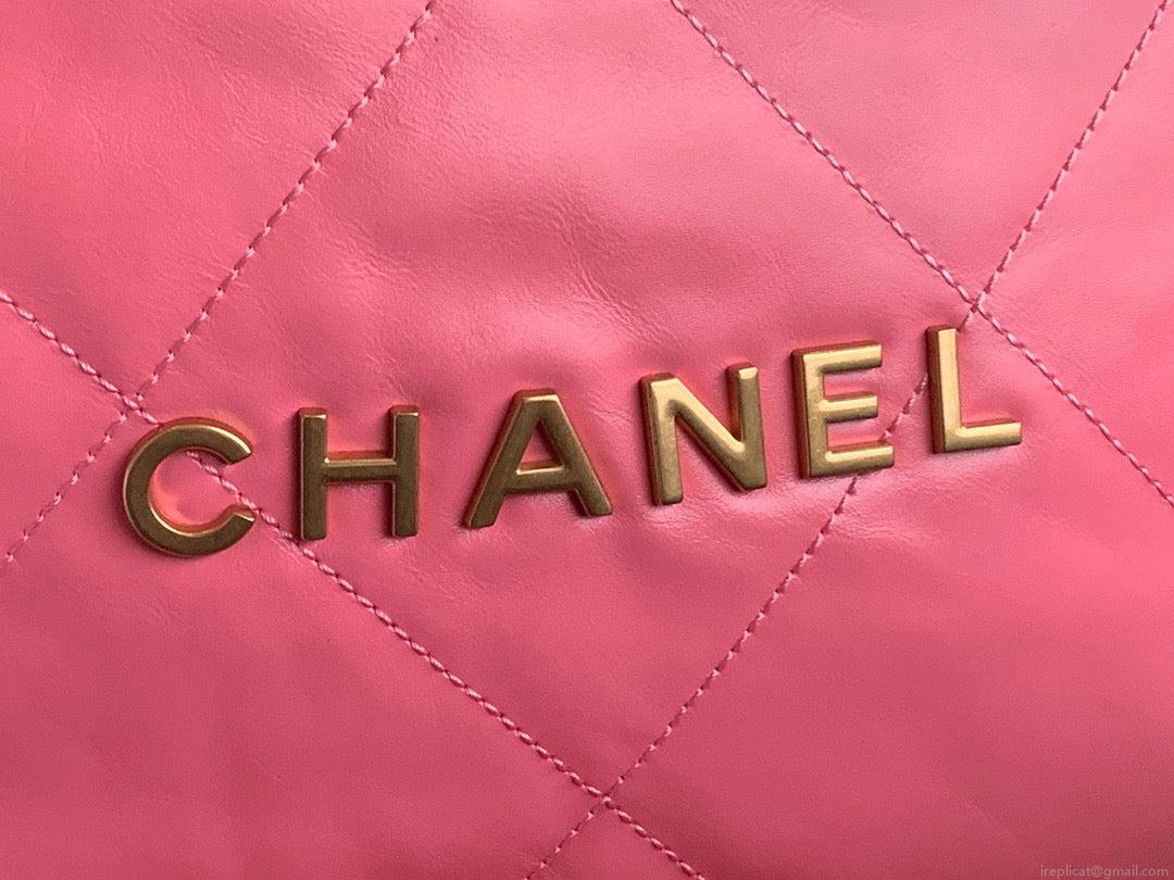 Chanel 22 Large Handbag Shiny Calfskin Gold-Tone Metal AS3262 Coral Pink