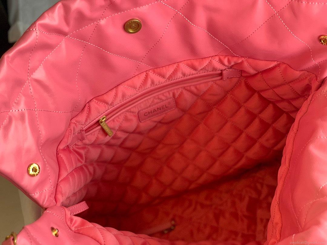 Chanel 22 Large Handbag Shiny Calfskin Gold-Tone Metal AS3262 Coral Pink
