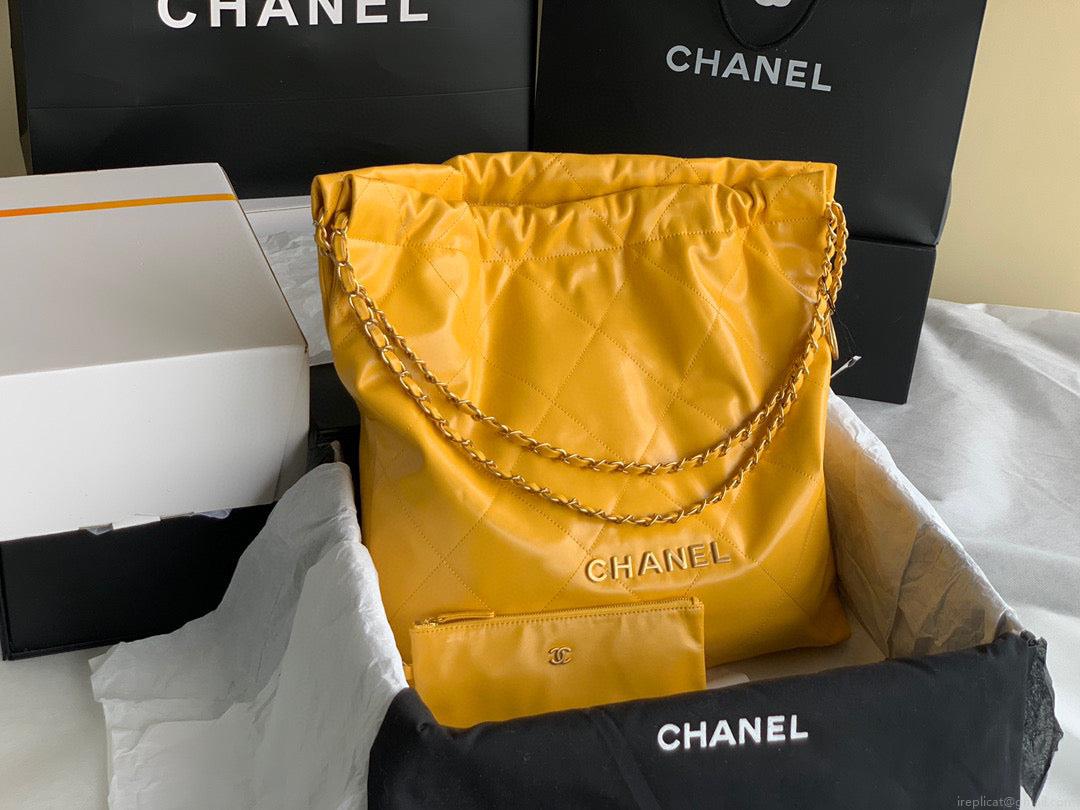 Chanel 22 Large Handbag Shiny Calfskin Gold-Tone Metal AS3262 Yellow
