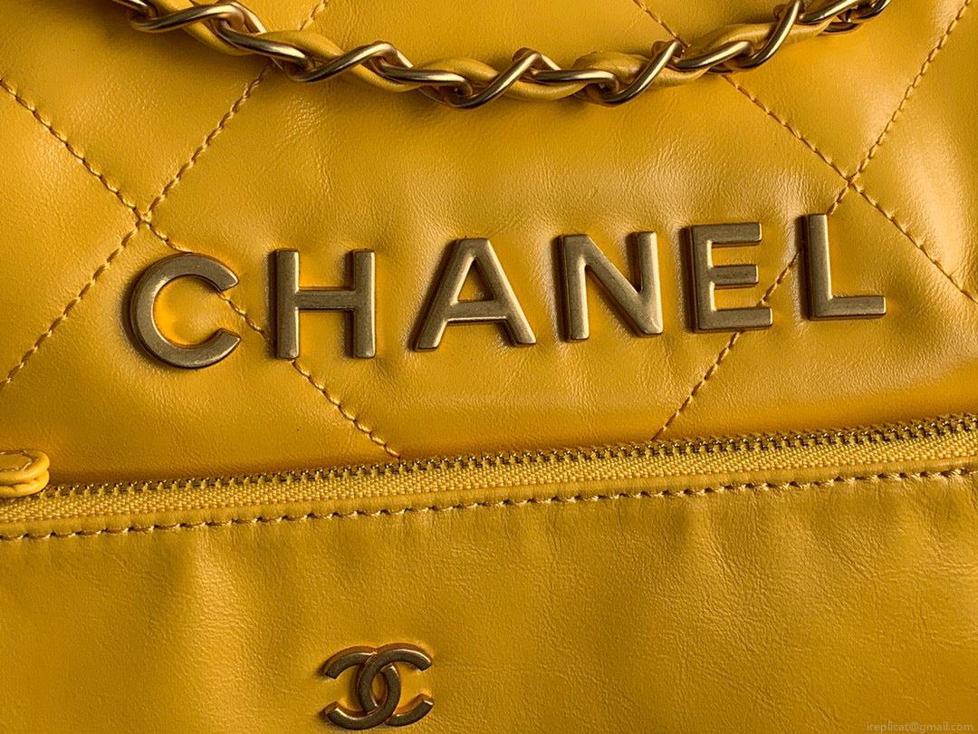 Chanel 22 Large Handbag Shiny Calfskin Gold-Tone Metal AS3262 Yellow
