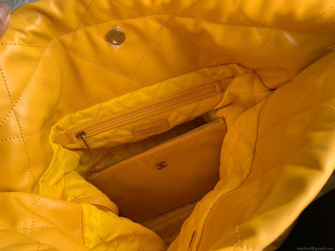 Chanel 22 Large Handbag Shiny Calfskin Gold-Tone Metal AS3262 Yellow