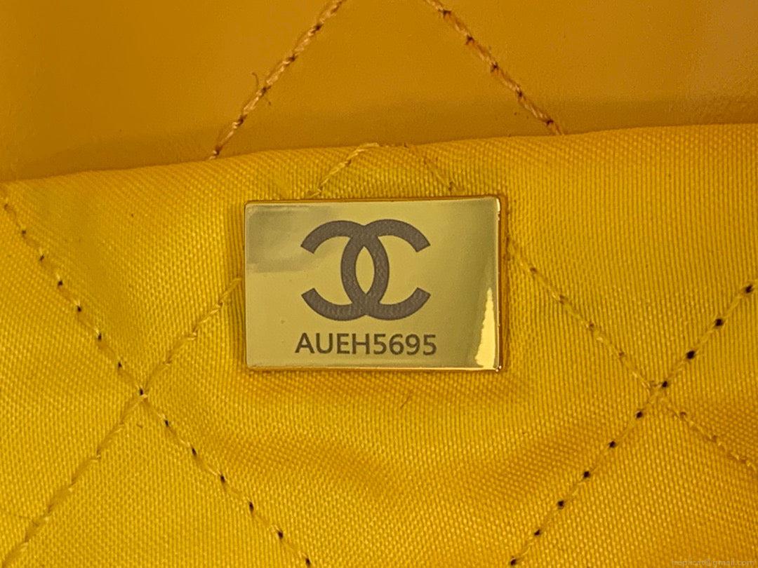 Chanel 22 Large Handbag Shiny Calfskin Gold-Tone Metal AS3262 Yellow