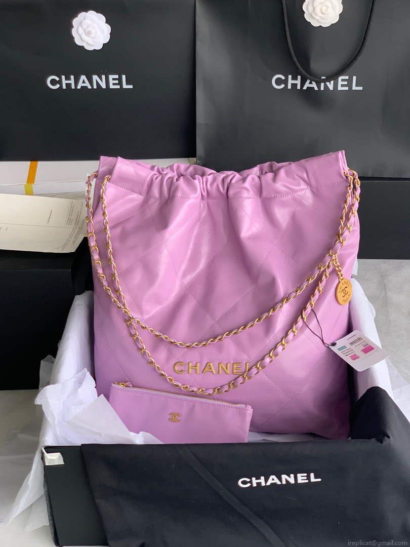 Chanel 22 Large Handbag Shiny Calfskin Gold-Tone Metal AS3262 Purple