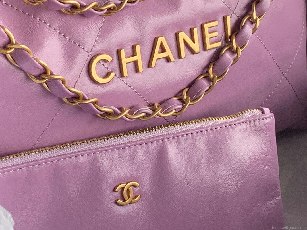 Chanel 22 Large Handbag Shiny Calfskin Gold-Tone Metal AS3262 Purple