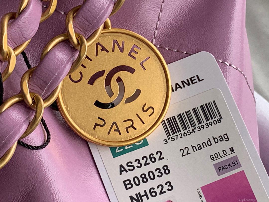 Chanel 22 Large Handbag Shiny Calfskin Gold-Tone Metal AS3262 Purple