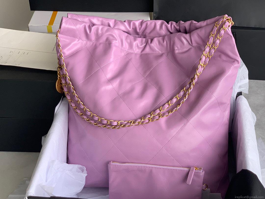 Chanel 22 Large Handbag Shiny Calfskin Gold-Tone Metal AS3262 Purple