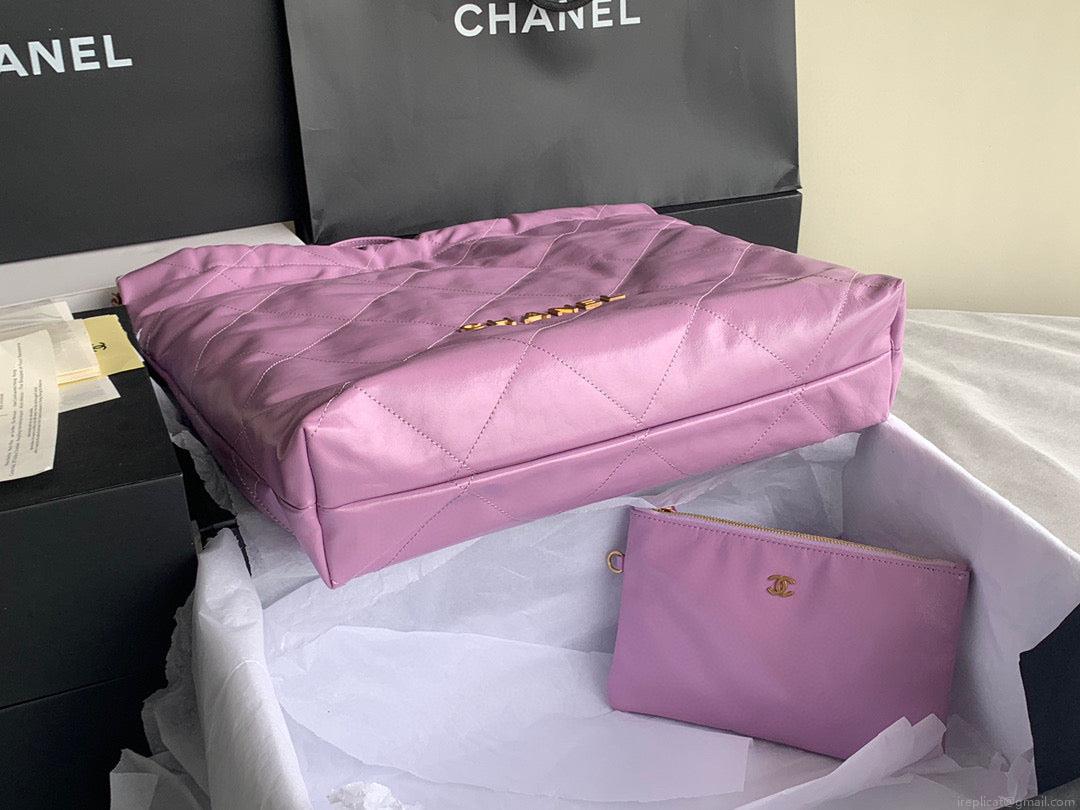 Chanel 22 Large Handbag Shiny Calfskin Gold-Tone Metal AS3262 Purple