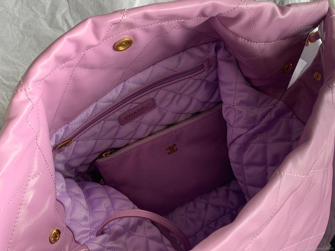 Chanel 22 Large Handbag Shiny Calfskin Gold-Tone Metal AS3262 Purple