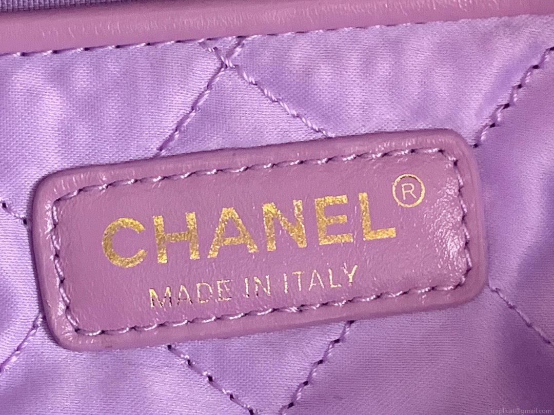 Chanel 22 Large Handbag Shiny Calfskin Gold-Tone Metal AS3262 Purple