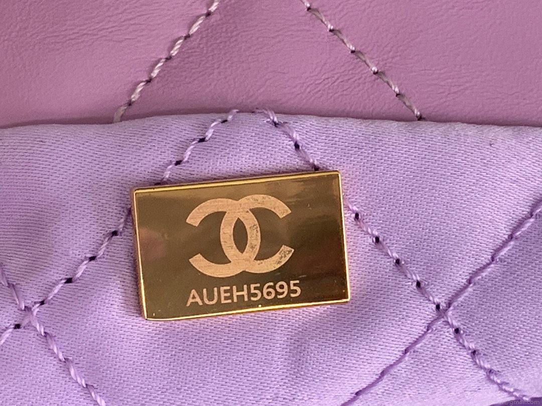 Chanel 22 Large Handbag Shiny Calfskin Gold-Tone Metal AS3262 Purple