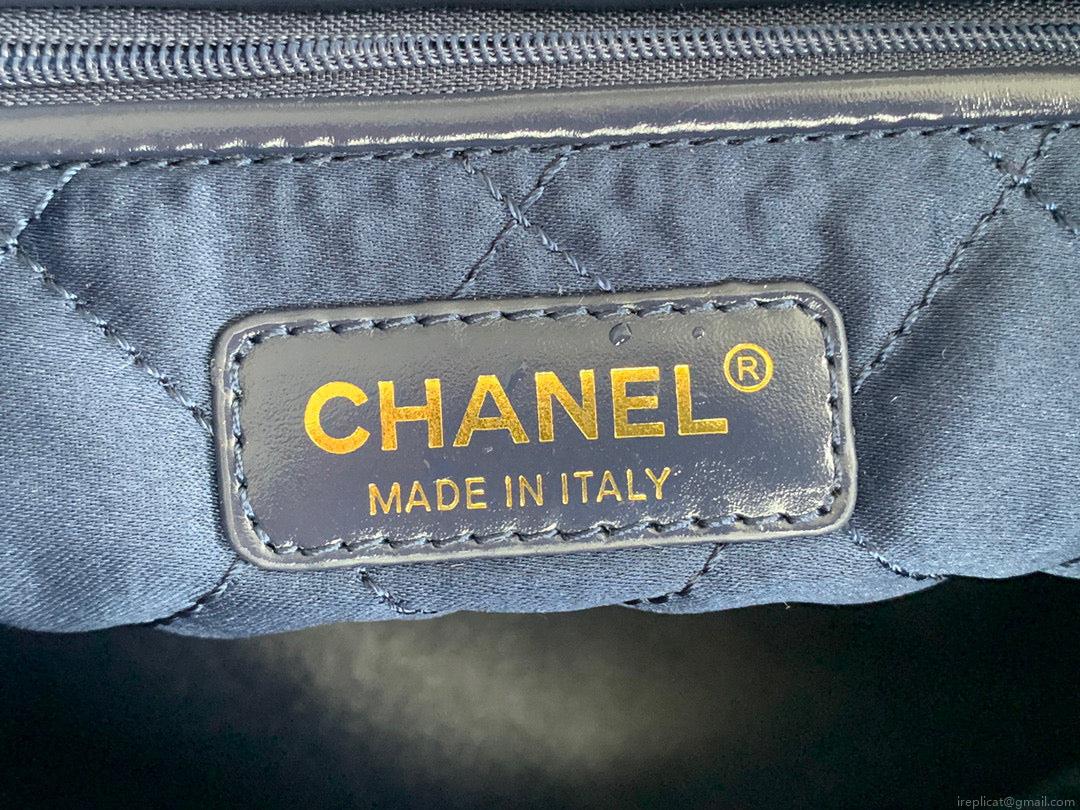 Chanel 22 Large Handbag Shiny Calfskin Gold-Tone Metal AS3262 Navy Blue