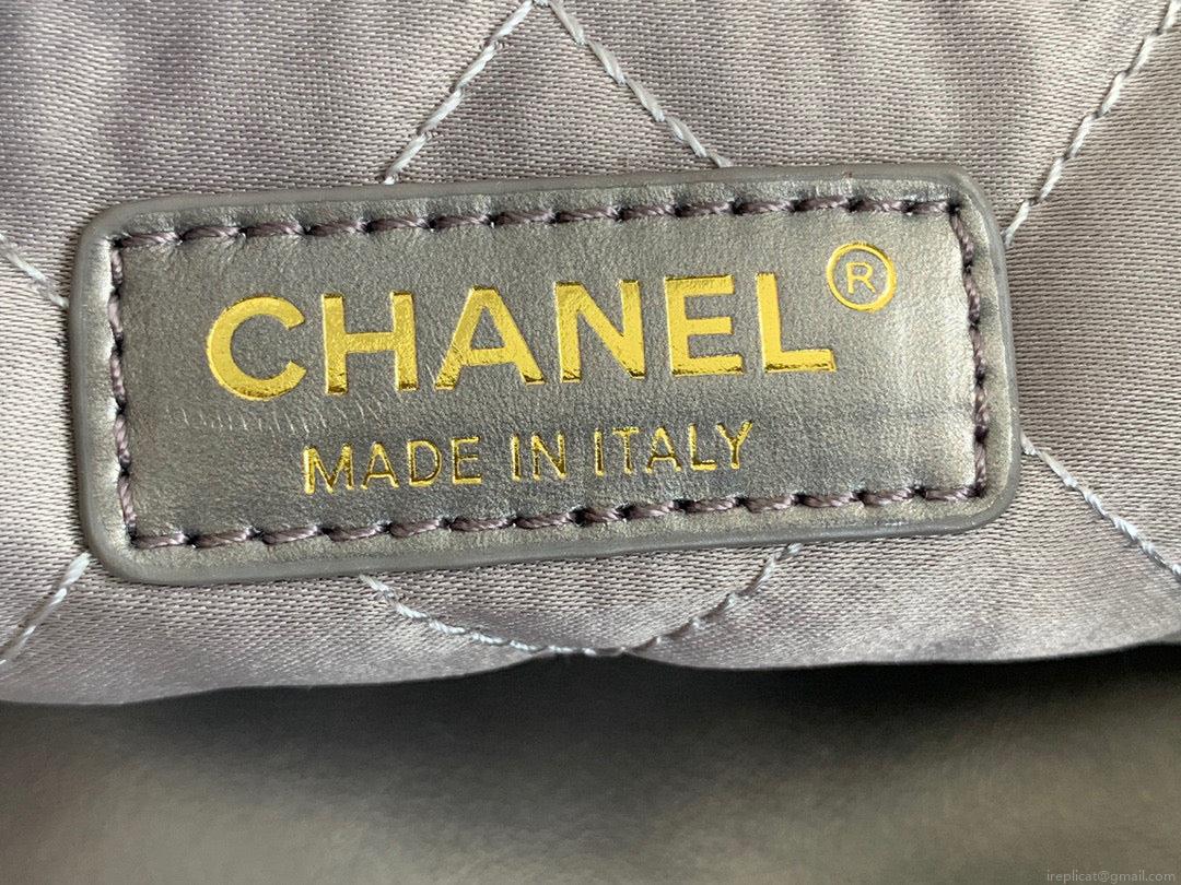 Chanel 22 Large Handbag Shiny Calfskin Gold-Tone Metal AS3262 Ruthenium
